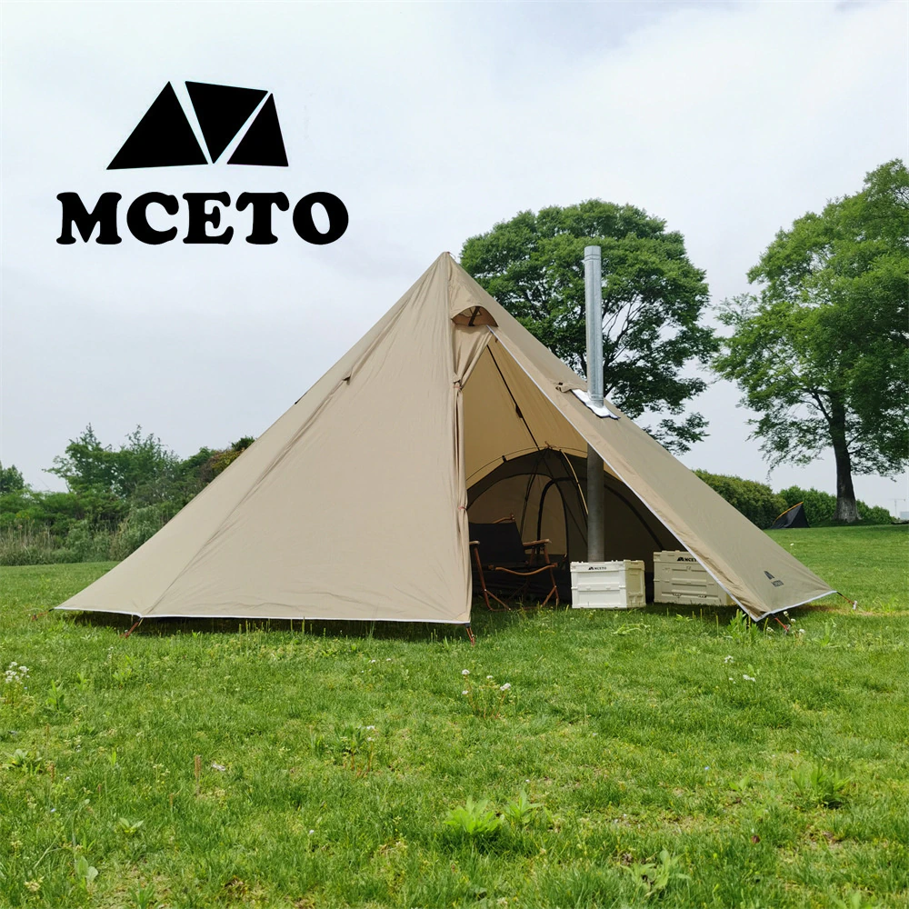 Cheap Goat Tents MCETO 5 8 Pessons Octagonal Camping Pyramid Tent with Chimney Hole Large Space Picnic Travel Family Party Tent Outdoor Shelter   